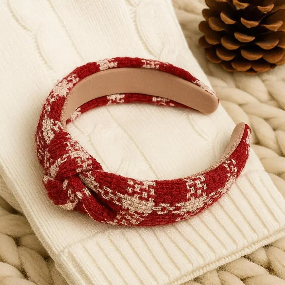 Red Oversized Top Knot Gingham Headband